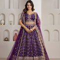 Luxury Purple Silk Embroidered Designer Lehenga Choli with Soft Net Dupatta for Wedding