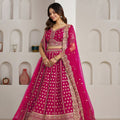 Stylish Rani Pink Silk Embroidered Designer Lehenga Choli with Soft Net Dupatta for Wedding