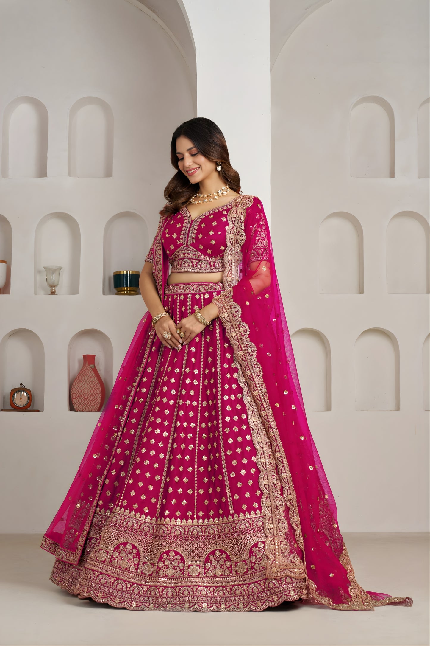 Stylish Rani Pink Silk Embroidered Designer Lehenga Choli with Soft Net Dupatta for Wedding