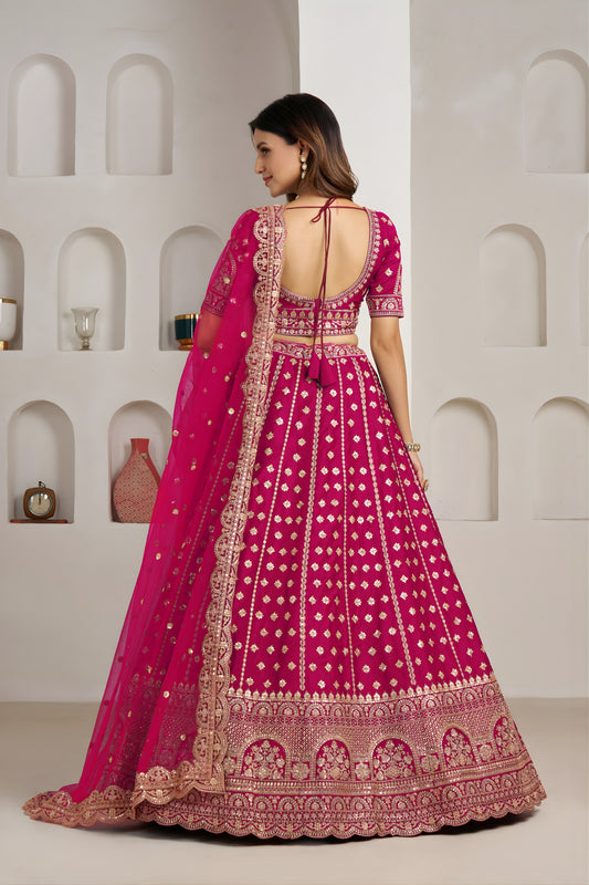 Stylish Rani Pink Silk Embroidered Designer Lehenga Choli with Soft Net Dupatta for Wedding