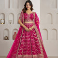 Stylish Rani Pink Silk Embroidered Designer Lehenga Choli with Soft Net Dupatta for Wedding