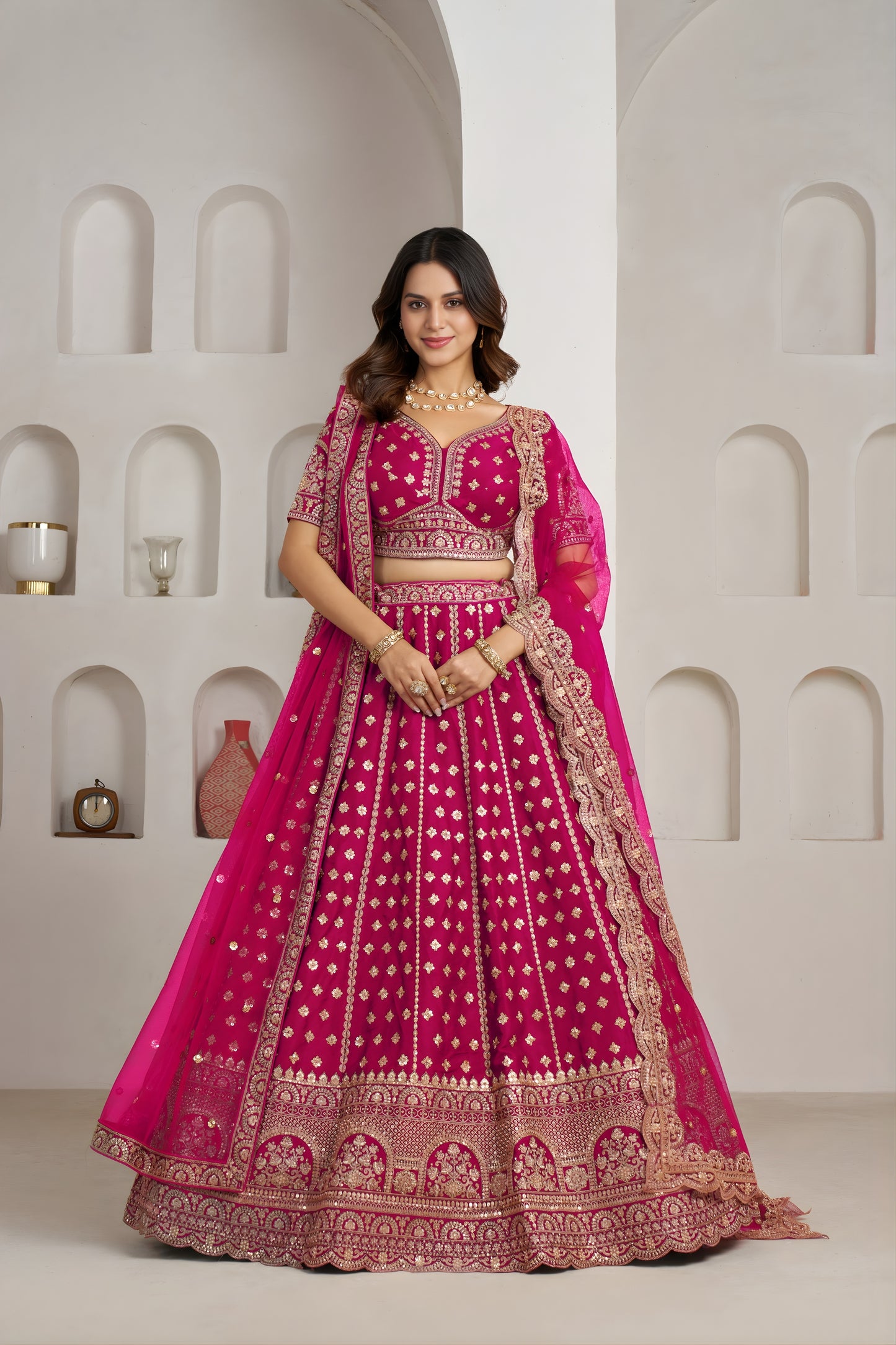Stylish Rani Pink Silk Embroidered Designer Lehenga Choli with Soft Net Dupatta for Wedding