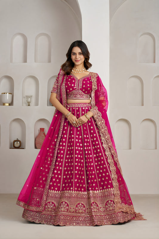 Stylish Rani Pink Silk Embroidered Designer Lehenga Choli with Soft Net Dupatta for Wedding