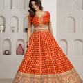 Vibrant Orange Silk Embroidered Designer Lehenga Choli with Soft Net Dupatta for Wedding