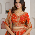 Vibrant Orange Silk Embroidered Designer Lehenga Choli with Soft Net Dupatta for Wedding