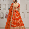 Vibrant Orange Silk Embroidered Designer Lehenga Choli with Soft Net Dupatta for Wedding