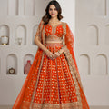 Vibrant Orange Silk Embroidered Designer Lehenga Choli with Soft Net Dupatta for Wedding