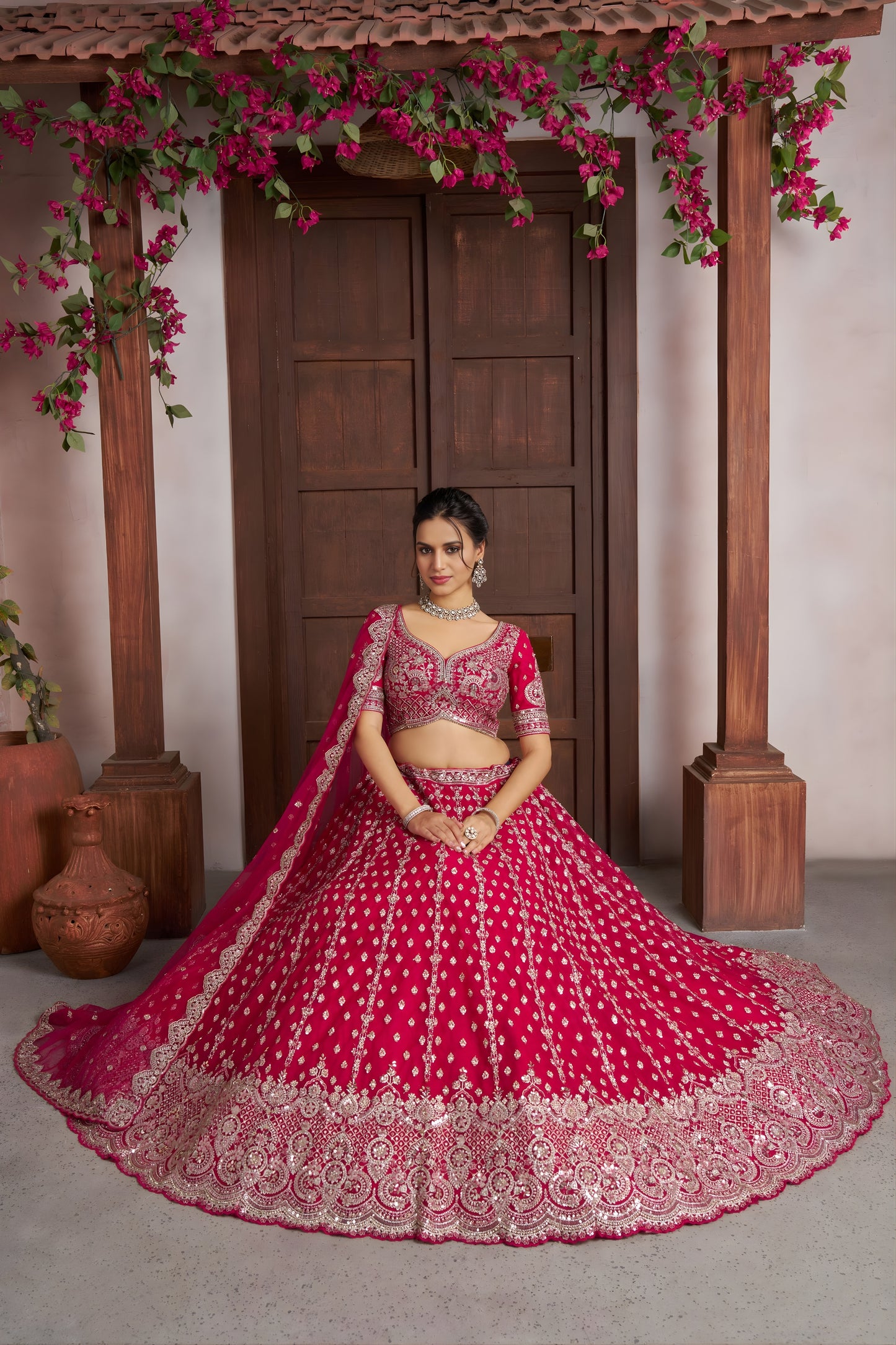 Superb Rani Pink Silk Embroidered Designer Lehenga Choli with Soft Net Dupatta for Wedding