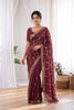 Royal Wine Space Silk Embroidered Designer Saree for Wedding