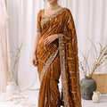 Stylish Brown Space Silk Sequins Cutdana Hand Work Saree for Wedding