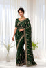 Vibrant Dark Green Space Silk Sequins Cutdana Hand Work Saree for Wedding