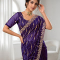 Royal Purple Space Silk Sequins Cutdana Hand Work Saree for Wedding