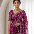 Gracefull Burgundy Space Silk Sequins Cutdana Hand Work Saree for Wedding