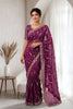 Gracefull Burgundy Space Silk Sequins Cutdana Hand Work Saree for Wedding