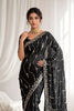 Royal Black Space Silk Sequins Cutdana Hand Work Saree for Wedding