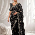 Royal Black Space Silk Sequins Cutdana Hand Work Saree for Wedding