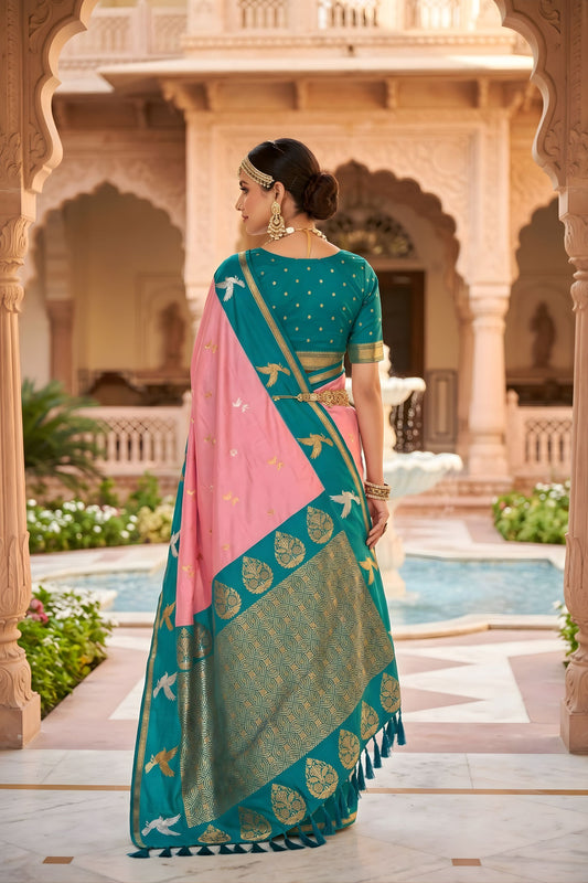 Luxury Pink Soft Silk Woven Designer Saree for Wedding