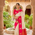 Luxury Off White Soft Silk Woven Designer Saree for Wedding