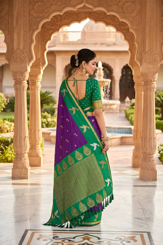Luxury Purple Soft Silk Woven Designer Saree for Wedding