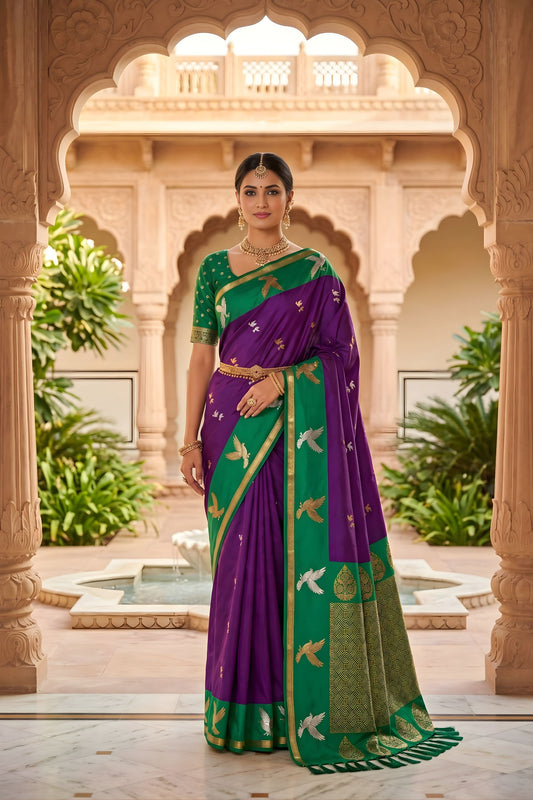 Luxury Purple Soft Silk Woven Designer Saree for Wedding