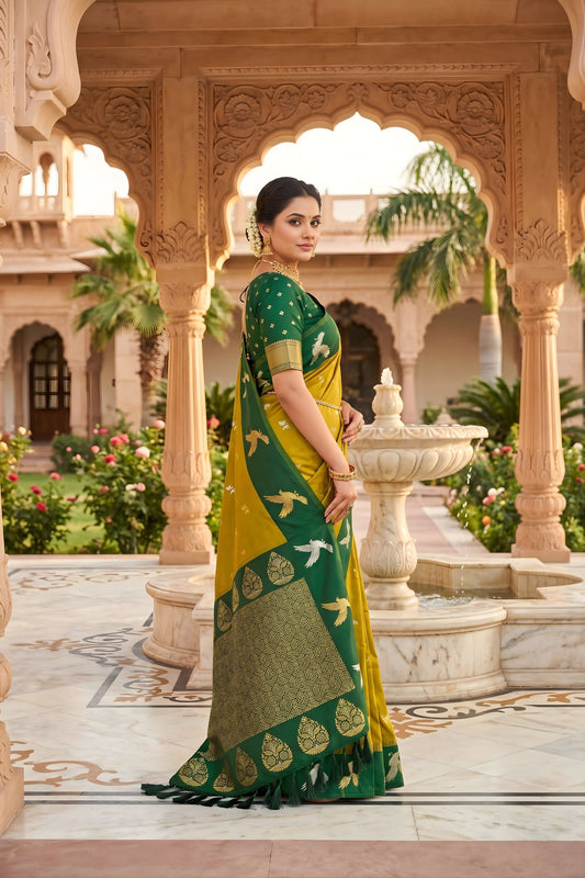 Gracefull Mehendi Green Soft Silk Designer Saree for Wedding
