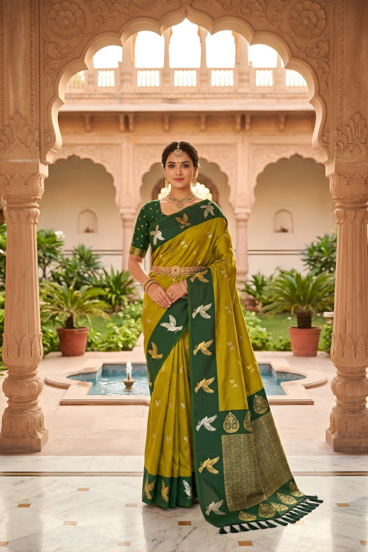 Gracefull Mehendi Green Soft Silk Designer Saree for Wedding