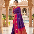 Royal Purple Soft Silk Designer Saree with Rich Zari Pallu for Wedding