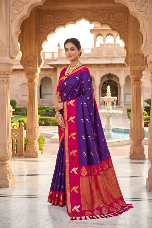 Royal Purple Soft Silk Designer Saree with Rich Zari Pallu for Wedding