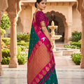 Vibrant Teal Green Soft Silk Woven Designer Saree for Wedding