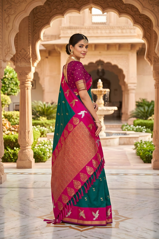 Vibrant Teal Green Soft Silk Woven Designer Saree for Wedding