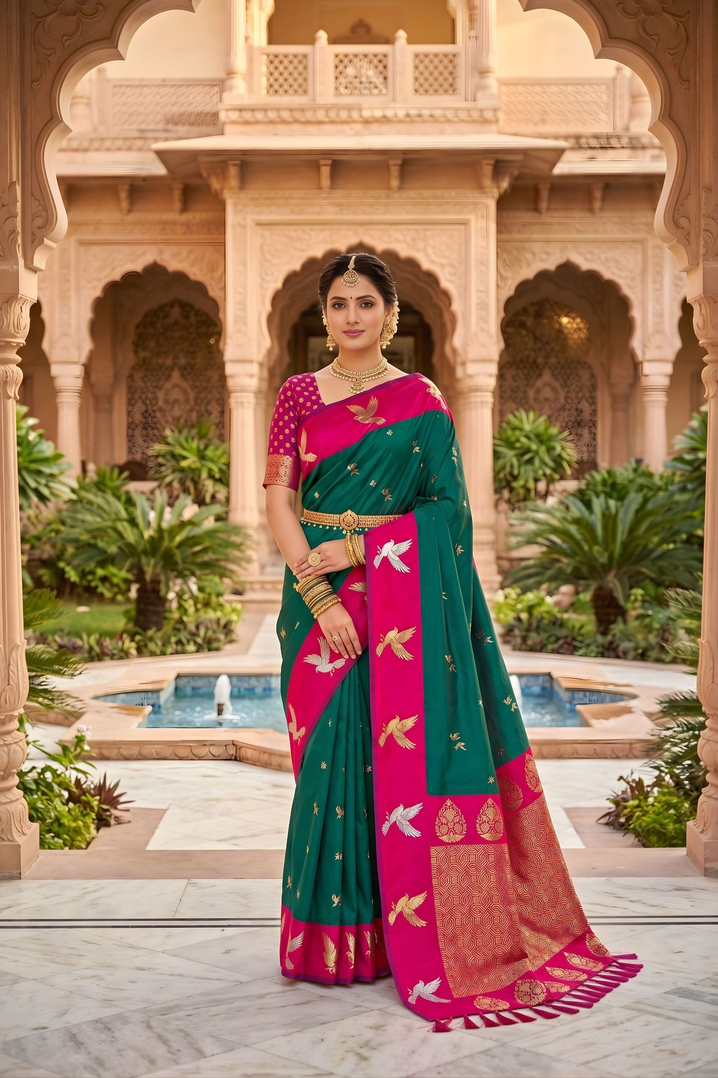 Vibrant Teal Green Soft Silk Woven Designer Saree for Wedding