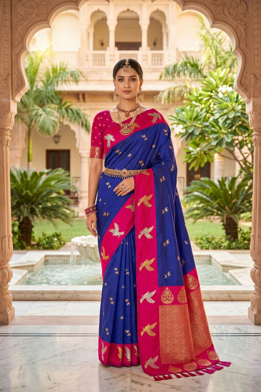 Royal Blue Soft Silk Woven Designer Saree for Wedding