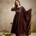 Elegant Wine Vichitra Silk Anarkali Suit Embroidery Work Dupatta