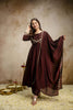 Elegant Wine Vichitra Silk Anarkali Suit Embroidery Work Dupatta