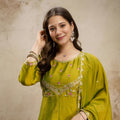 Gracefull Olive Green Vichitra Silk Anarkali Suit Embroidery Work and Dupatta
