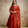 Stylish Rust Orange Vichitra Silk Anarkali Suit Embroidery Work Dupatta