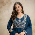 Royal Teal Blue Vichitra Silk Anarkali Suit Embroidery Work and Dupatta