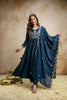 Royal Teal Blue Vichitra Silk Anarkali Suit with Embroidery Work and Dupatta