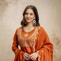 Gracefull Rust Orange Vichitra Silk Anarkali Suit Heavy Embroidery Work and Dupatta