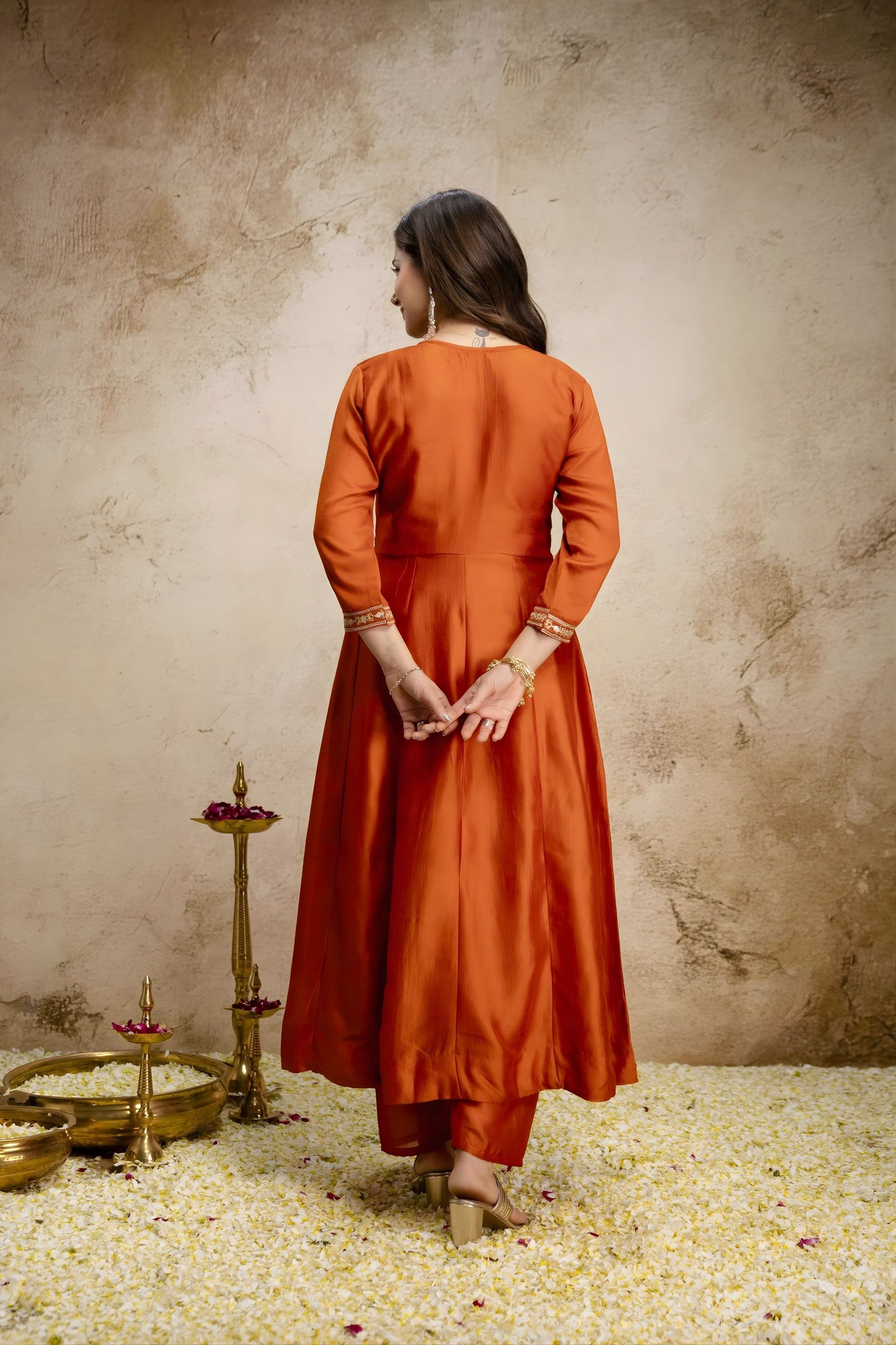 Gracefull Rust Orange Vichitra Silk Anarkali Suit Heavy Embroidery Work and Dupatta