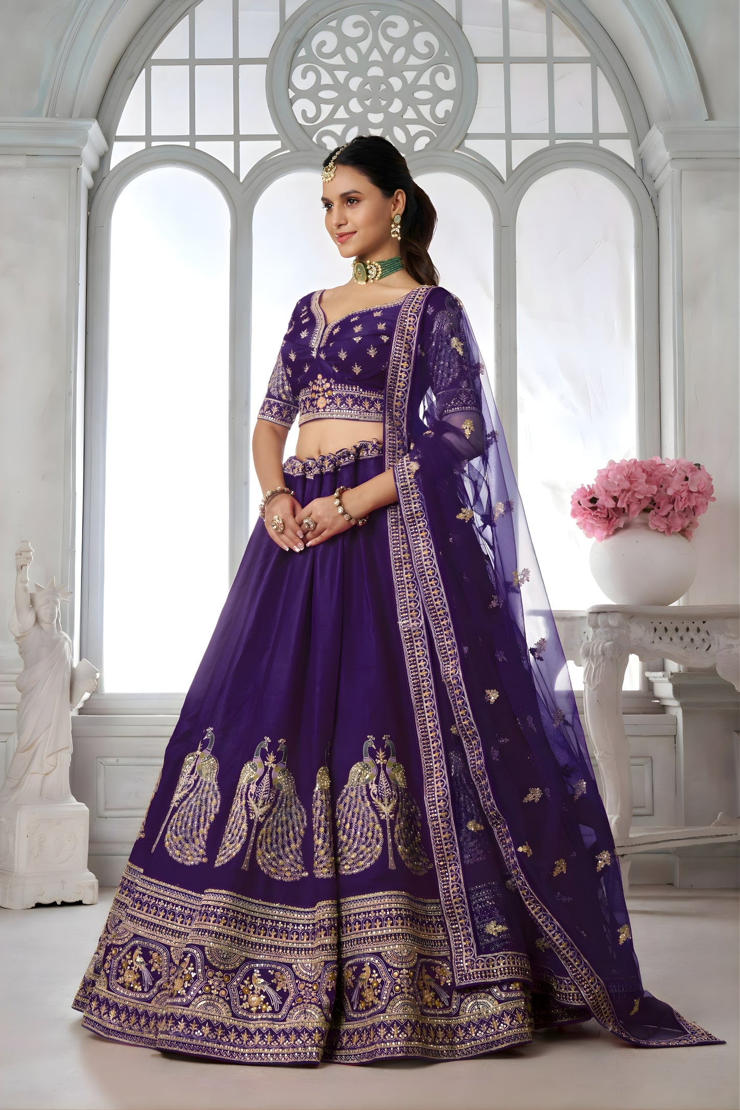 Royal Purple Silk Designer Lehenga Choli with Heavy Embroidery Work and Net Dupatta for Wedding