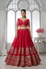 Stylish Red Silk Designer Lehenga Choli with Heavy Embroidery Work and Net Dupatta for Wedding