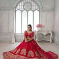 Stylish Red Silk Designer Lehenga Choli with Heavy Embroidery Work and Net Dupatta for Wedding