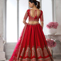 Stylish Red Silk Designer Lehenga Choli with Heavy Embroidery Work and Net Dupatta for Wedding