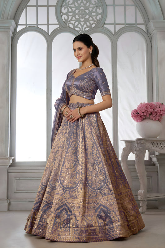 Elegant Lavender Kanjivaram Tissue Silk Designer Lehenga Choli with Designer Dupatta for Wedding