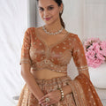 Stunning Rust Orange Kanjivaram Tissue Silk Designer Lehenga Choli with Designer Dupatta for Wedding