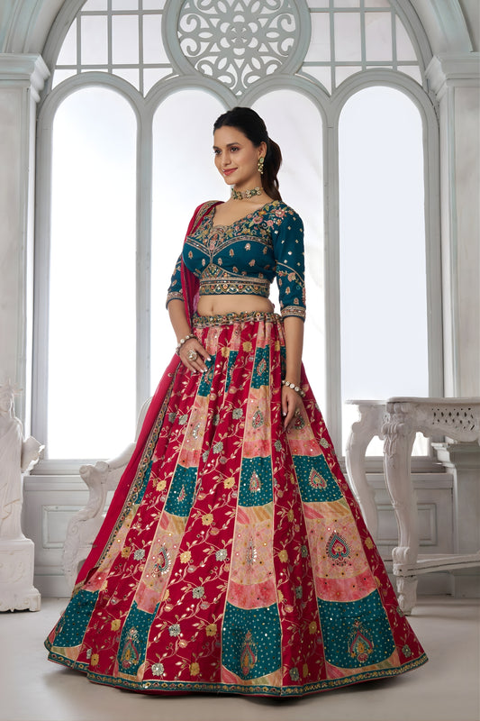 Gorgeous Multicolor Chinon Designer Lehenga Choli with Embroidery Work and Designer Dupatta for Wedding