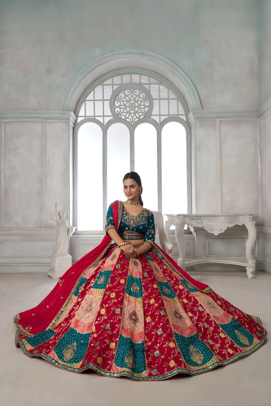 Gorgeous Multicolor Chinon Designer Lehenga Choli with Embroidery Work and Designer Dupatta for Wedding