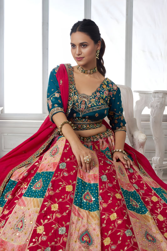 Gorgeous Multicolor Chinon Designer Lehenga Choli with Embroidery Work and Designer Dupatta for Wedding