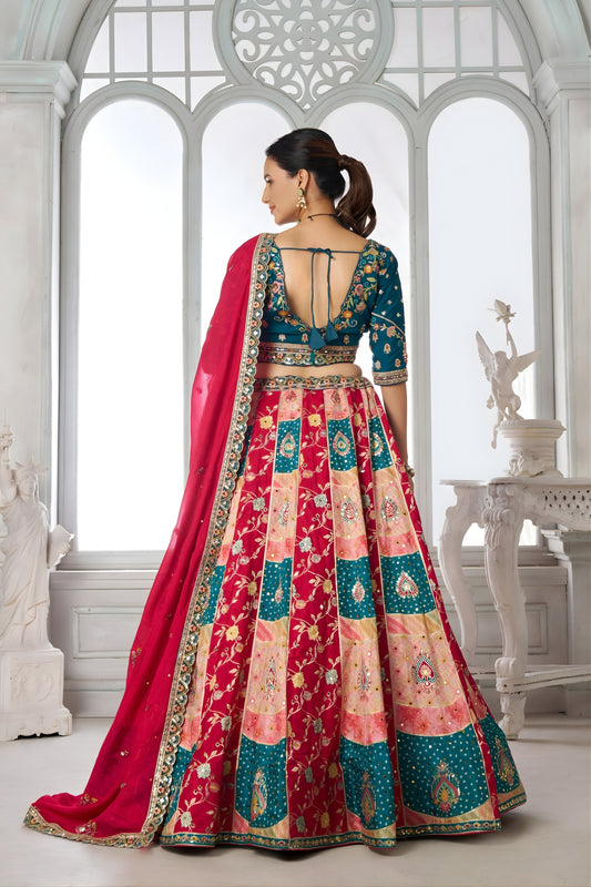 Gorgeous Multicolor Chinon Designer Lehenga Choli with Embroidery Work and Designer Dupatta for Wedding
